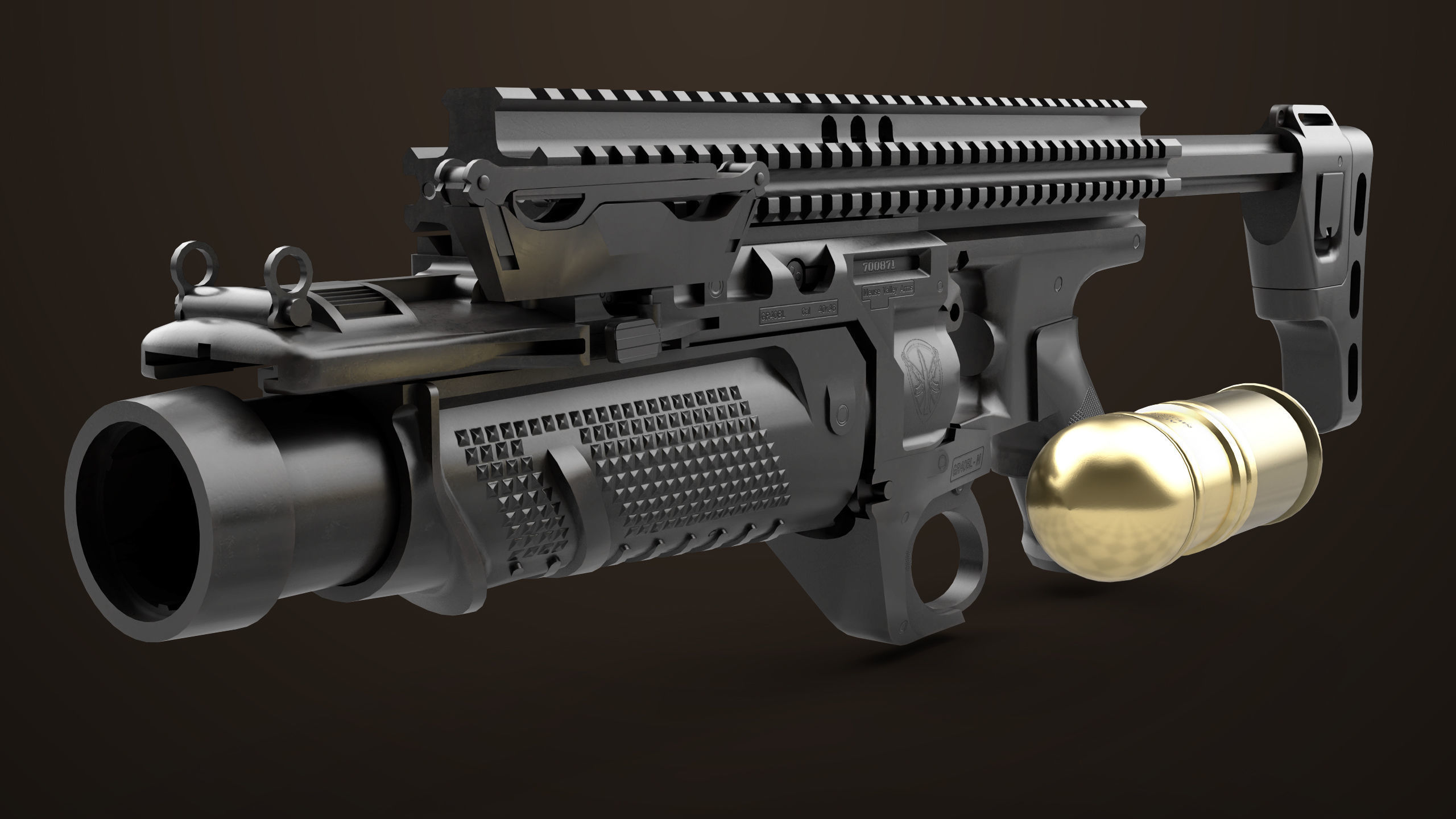 Grenade Launcher 05 Black All PBR Unity UE Textures Low-poly 3D model_6