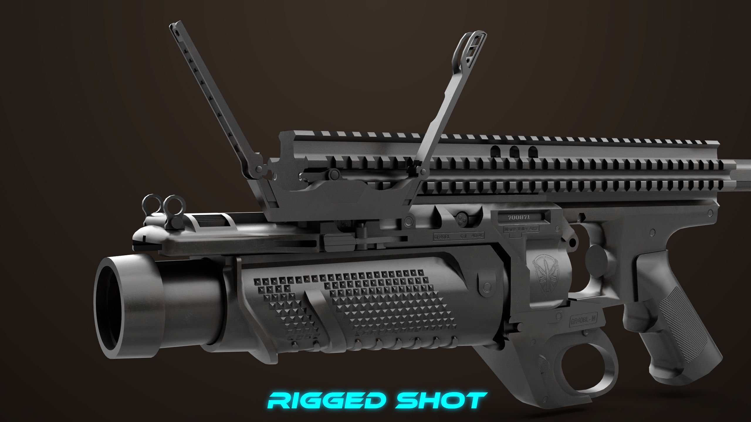Grenade Launcher 05 Black All PBR Unity UE Textures Low-poly 3D model_10