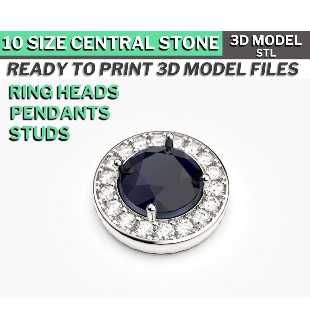 Halo With Round Stone 3d Printable 10pcs studs or pendants 3D print model_1