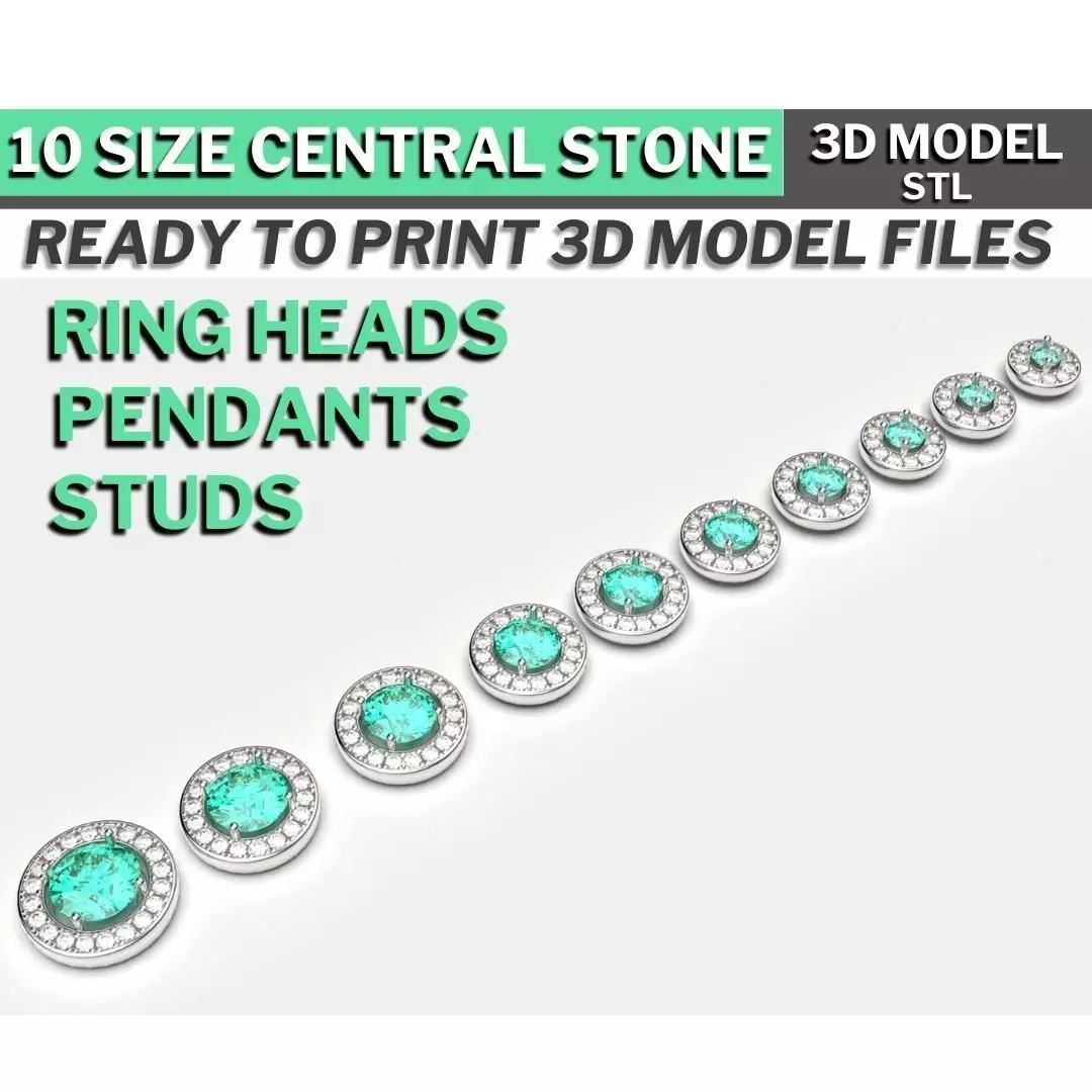 Halo With Round Stone 3d Printable 10pcs studs or pendants 3D print model_0