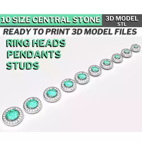 Halo With Round Stone 3d Printable  10pcs studs or pendants