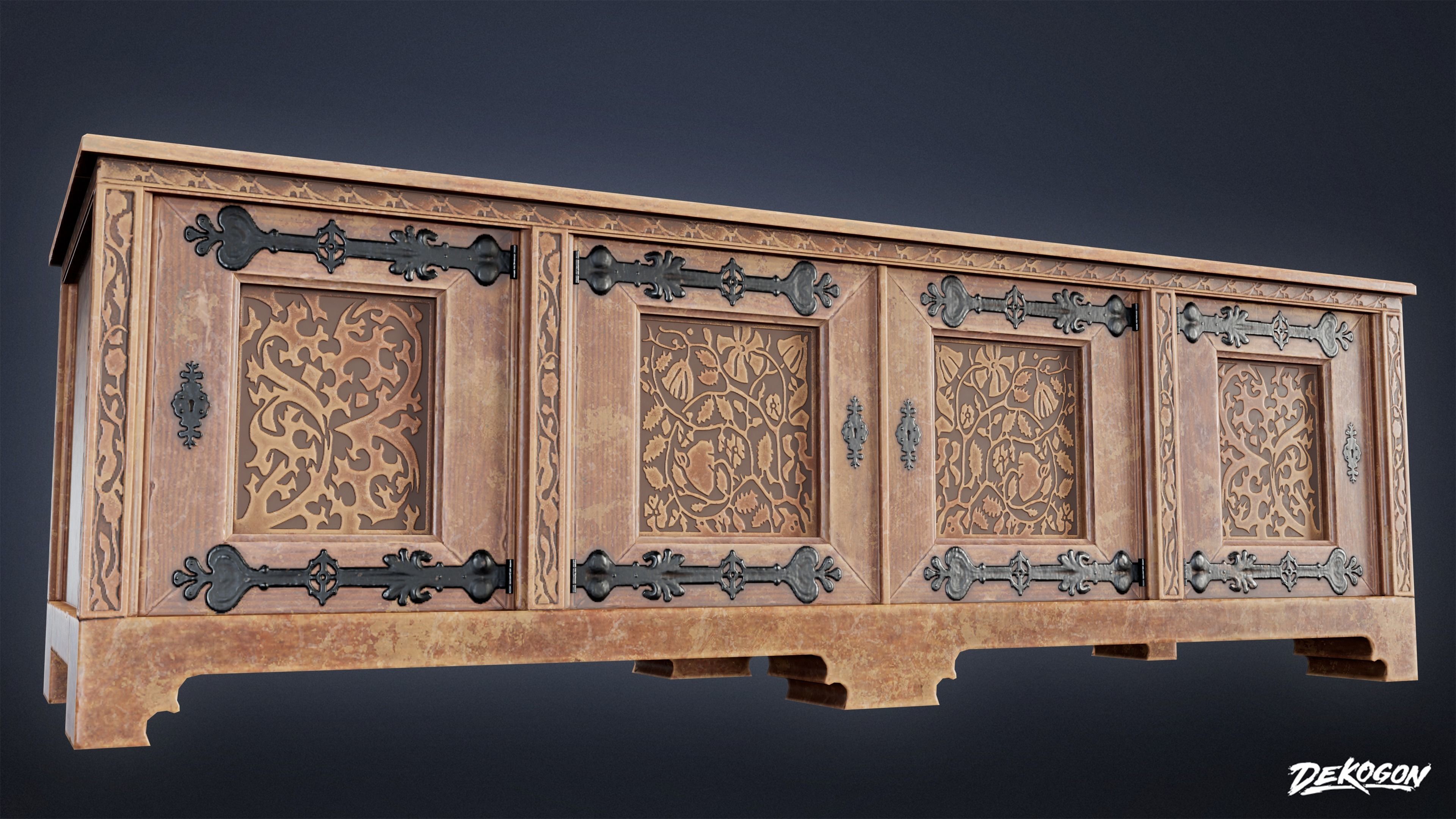 MEDIEVAL - Dresser 01 - LOW POLY Low-poly 3D model_6