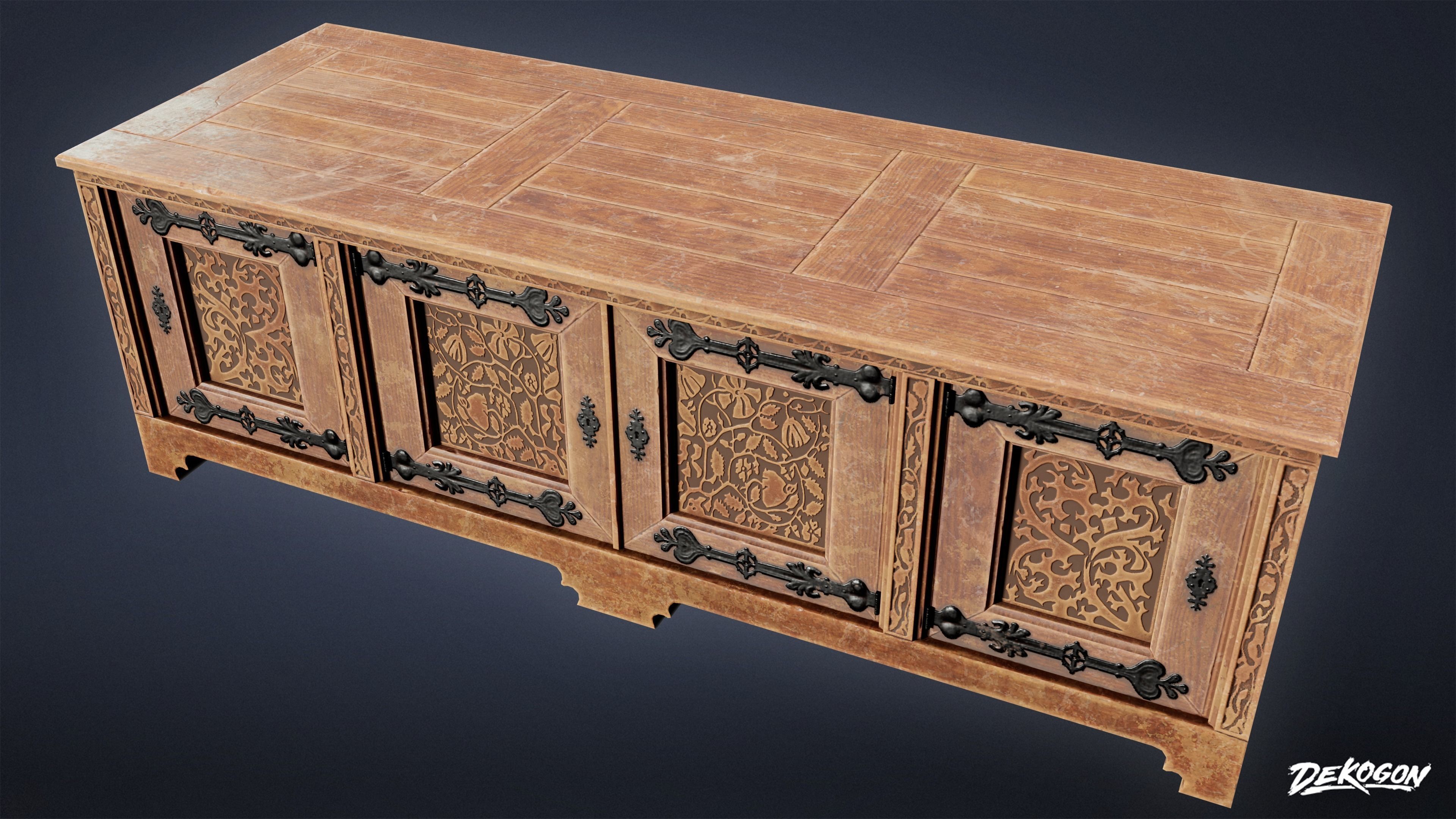 MEDIEVAL - Dresser 01 - LOW POLY Low-poly 3D model_4