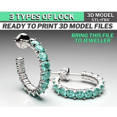 Eternity earrings with 3mm stones 3d model round rings 3D print model