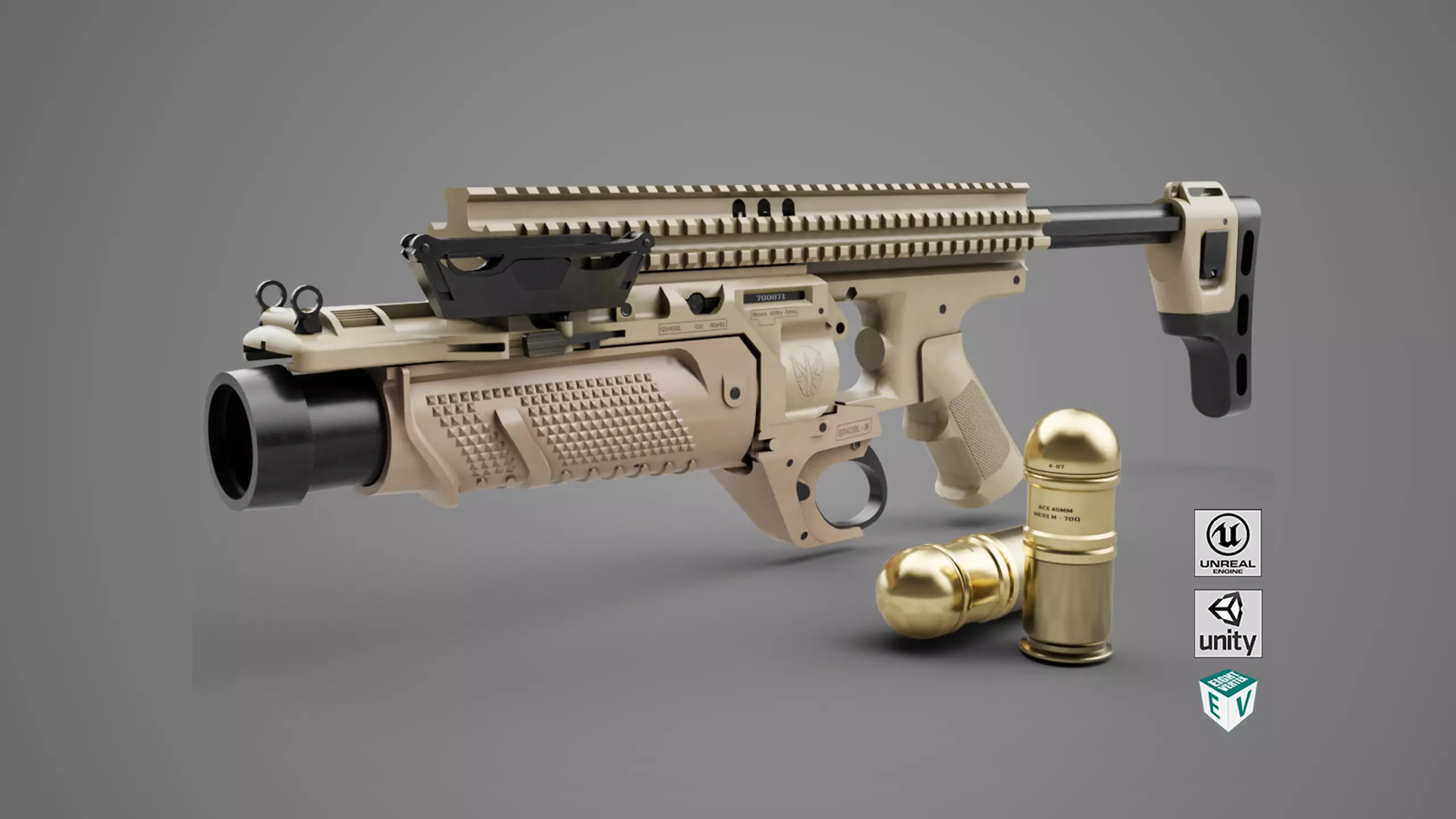 Grenade Launcher 05 Brown All PBR Unity UE Textures Low-poly 3D model_0