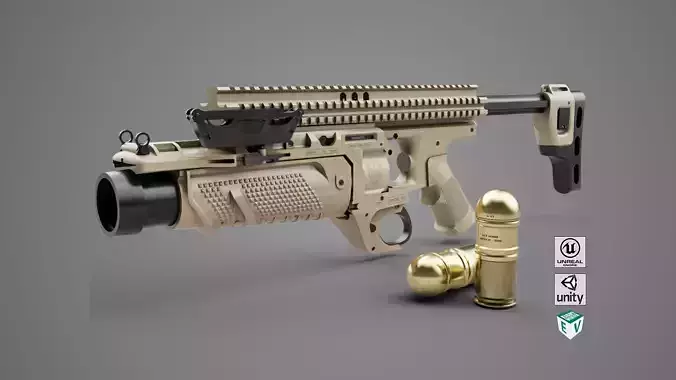 Grenade Launcher 05 Brown All PBR Unity UE Textures Low-poly 3D model
