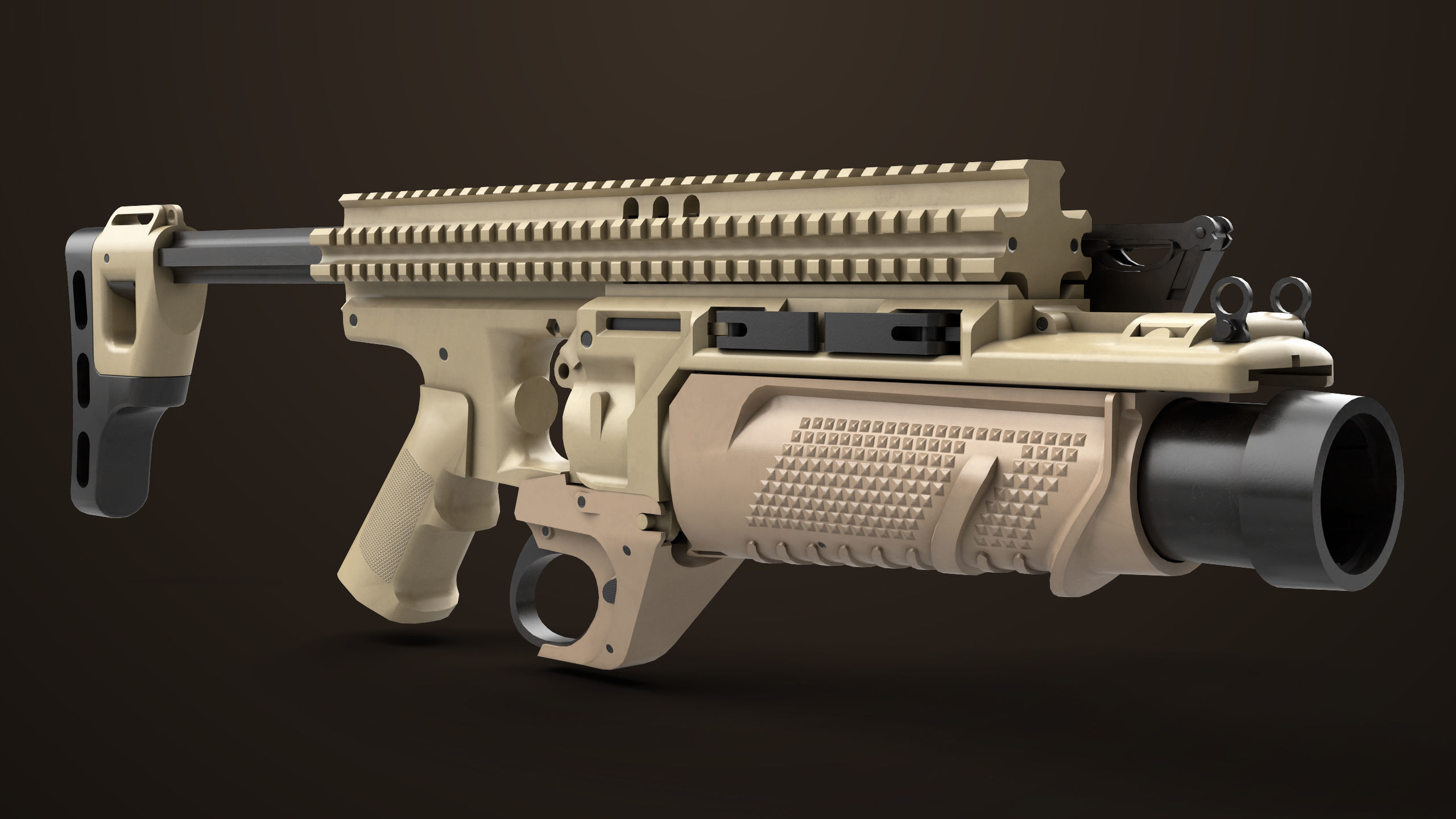 Grenade Launcher 05 Brown All PBR Unity UE Textures Low-poly 3D model_16