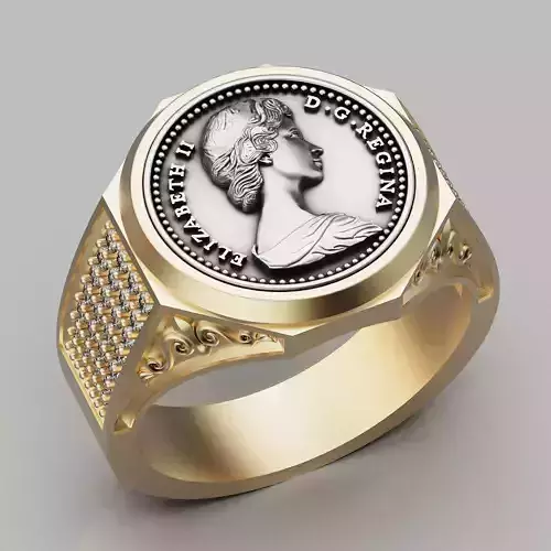 Elizabeth II Canadian dollar Gold Coin printable jewelry ring