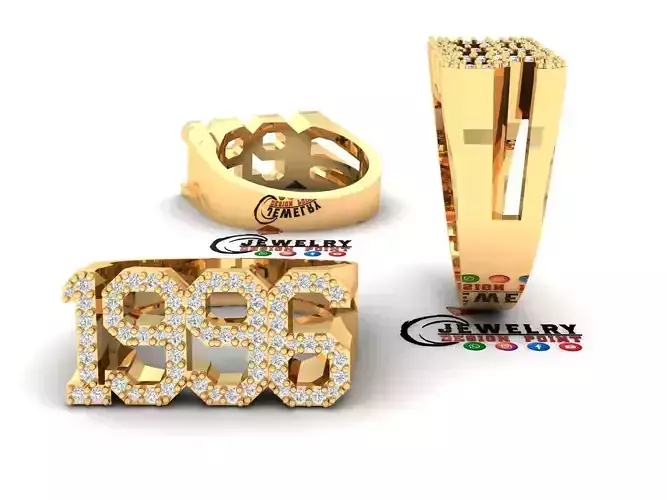 Custom Birth Year 1996 Ring - Born Charms Ring - Personalized 3D print model