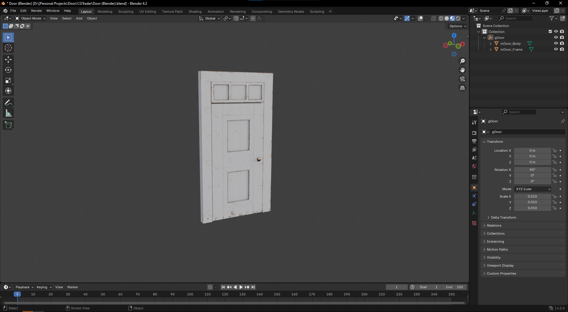 Lowpoly Door 3D Model Textured Gameready Low-poly 3D model_2