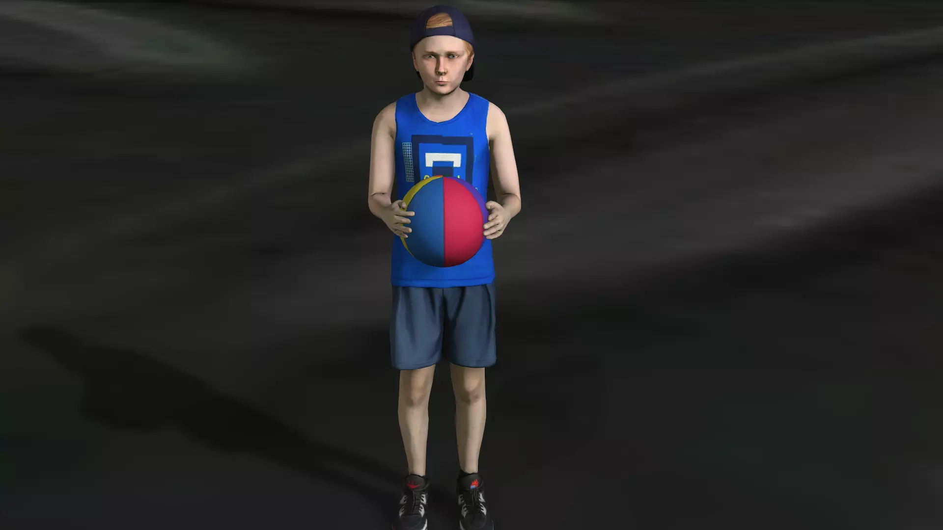 A small 3D character up to a basketball Low-poly 3D model_0