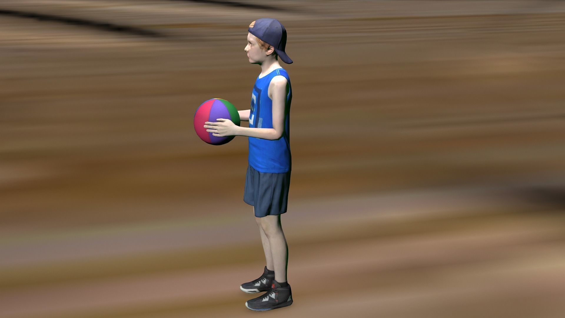 A small 3D character up to a basketball Low-poly 3D model_2