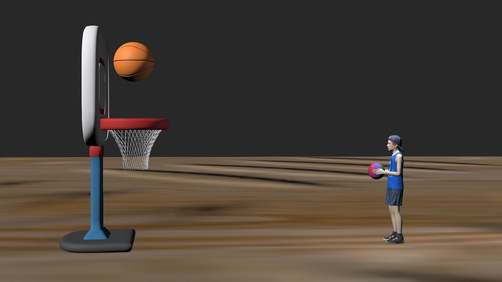 A small 3D character up to a basketball Low-poly 3D model_3