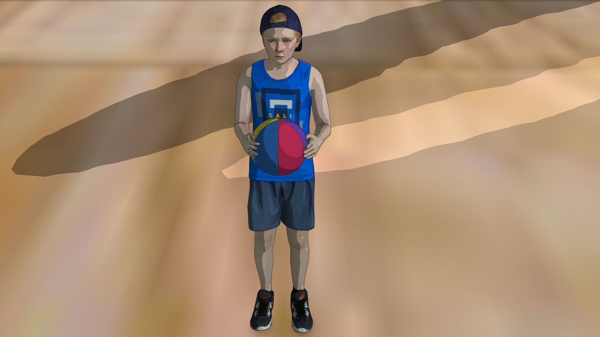 A small 3D character up to a basketball Low-poly 3D model_1