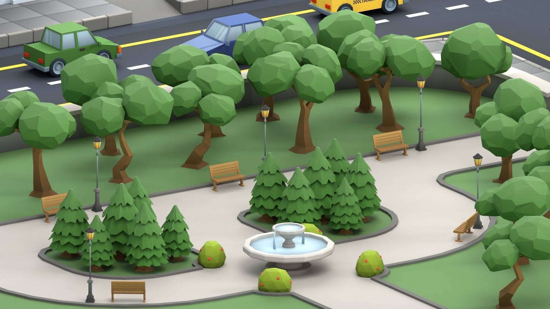 Cartoon Low Poly Trees Flowers Pack Low-poly 3D model_8