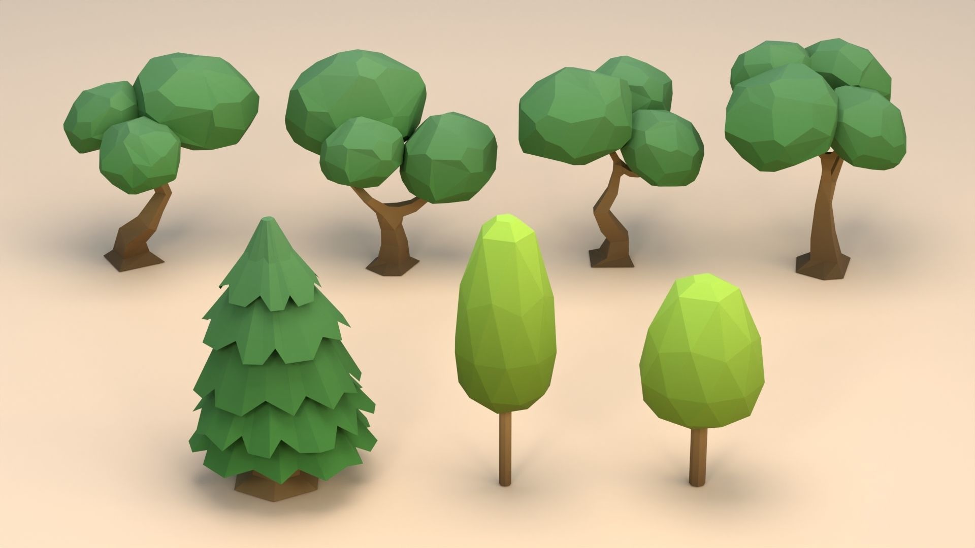 Cartoon Low Poly Trees Flowers Pack Low-poly 3D model_3