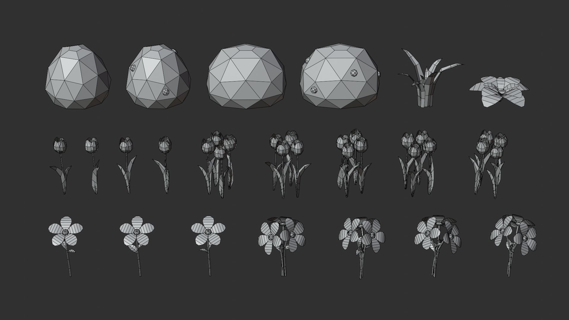 Cartoon Low Poly Trees Flowers Pack Low-poly 3D model_11