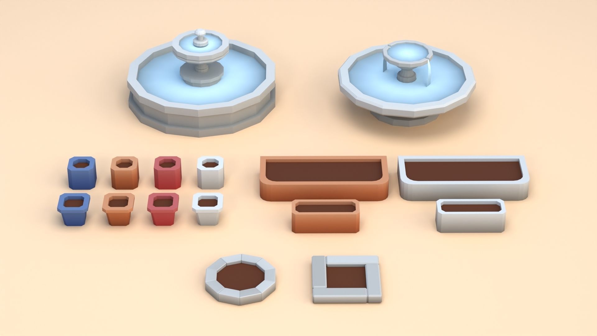 Cartoon Low Poly Trees Flowers Pack Low-poly 3D model_4