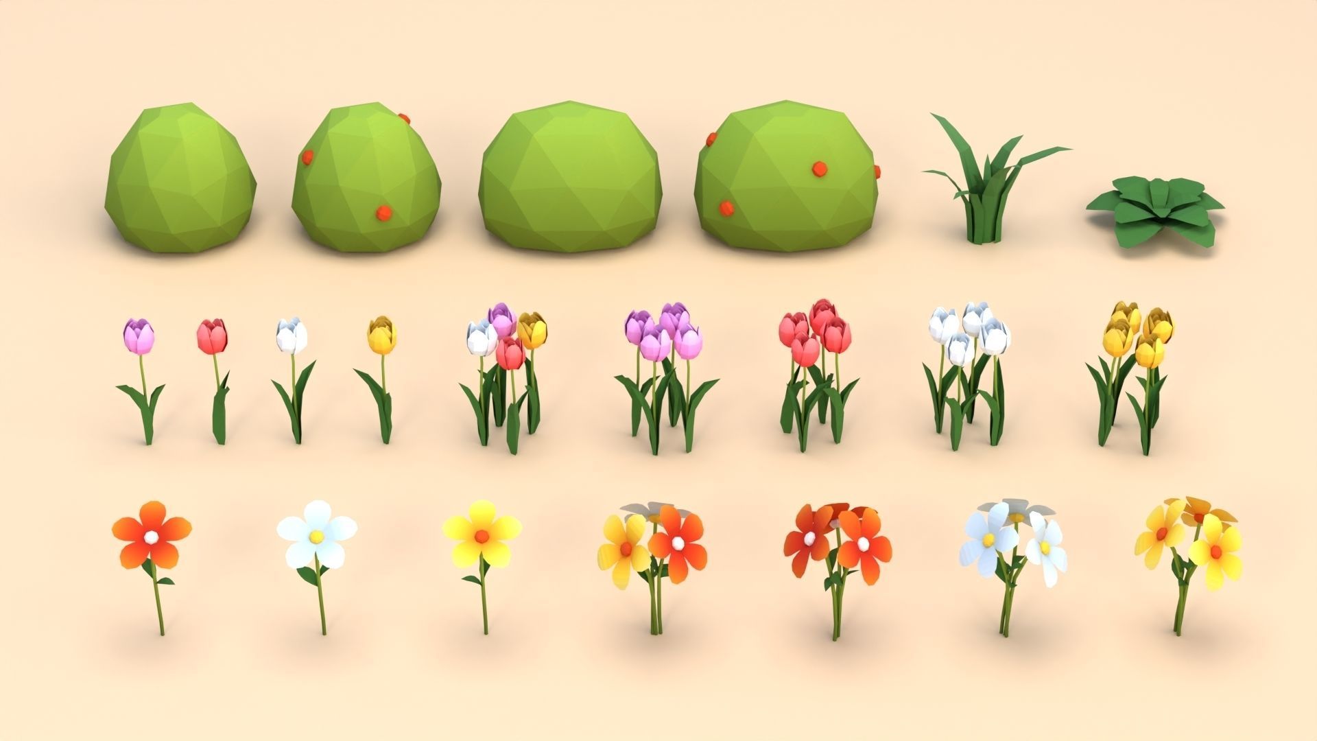 Cartoon Low Poly Trees Flowers Pack Low-poly 3D model_2