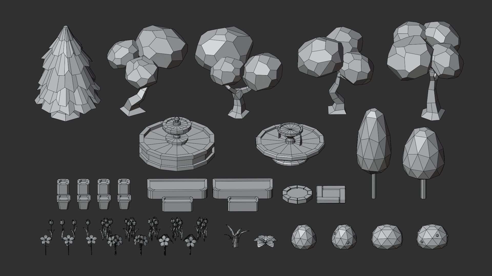 Cartoon Low Poly Trees Flowers Pack Low-poly 3D model_10
