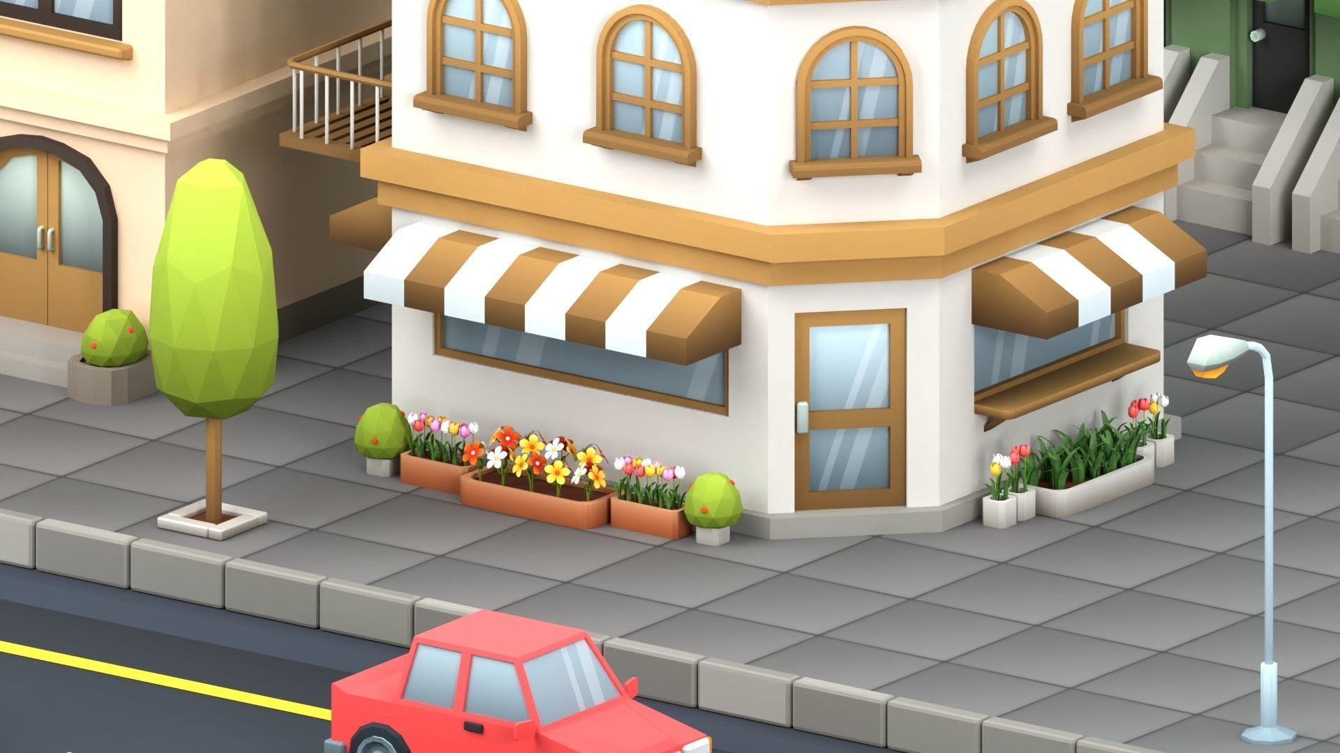 Cartoon Low Poly Trees Flowers Pack Low-poly 3D model_7