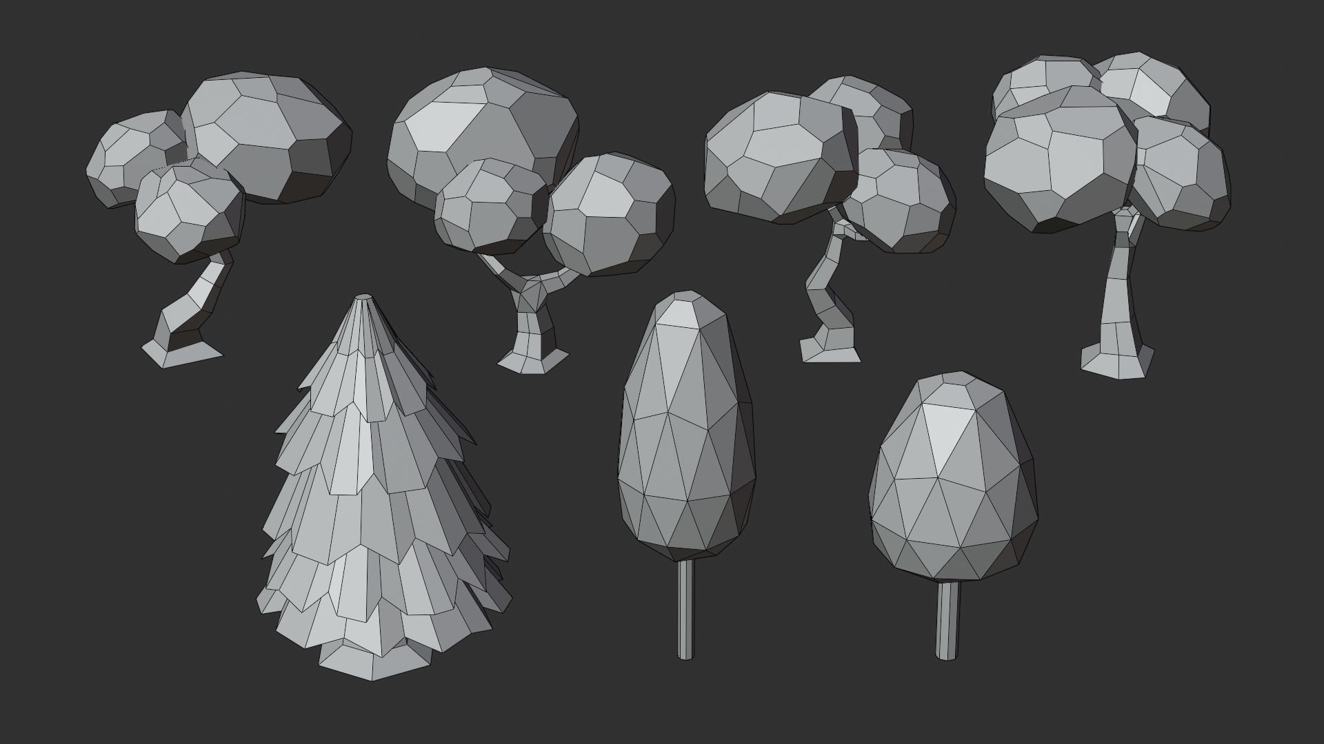 Cartoon Low Poly Trees Flowers Pack Low-poly 3D model_12