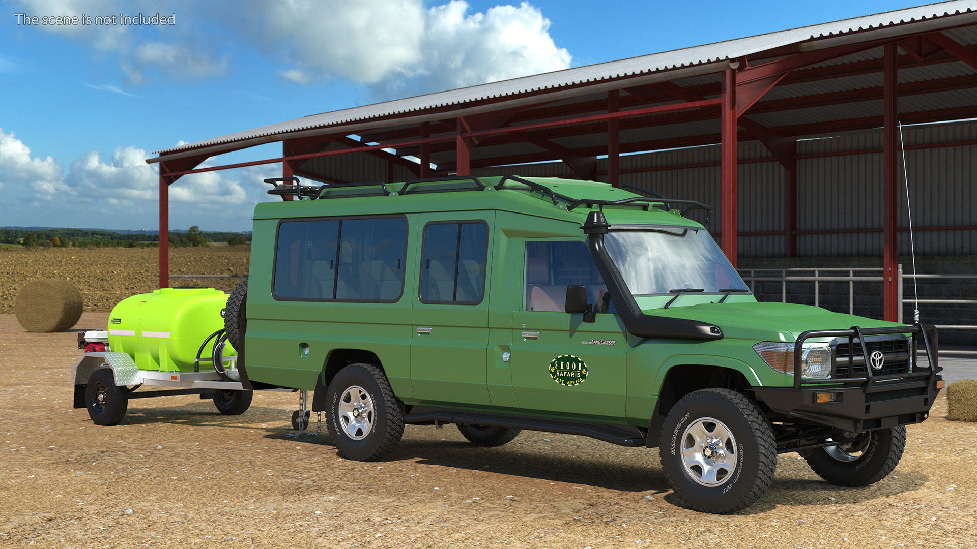 Toyota SUV with Fire Fighting Trailer Rigged 3D model