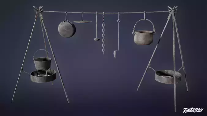 MEDIEVAL - Hanging Pots Rack 01 - LOW POLY