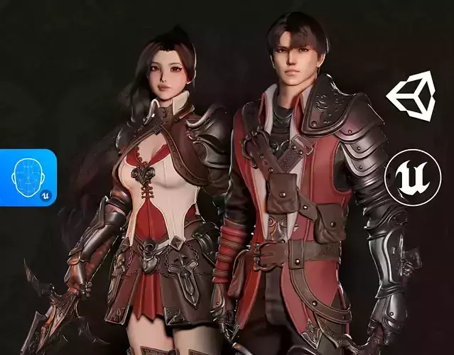 MMORPG Advanced Warrior - Medieval Fantasy Modular Character Low-poly 3D model