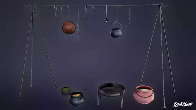 MEDIEVAL - Hanging Pots Rack 02 - LOW POLY