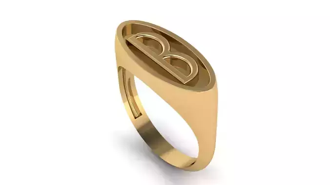 Signet Ring Oval Alphabet Letter B US Sizes
