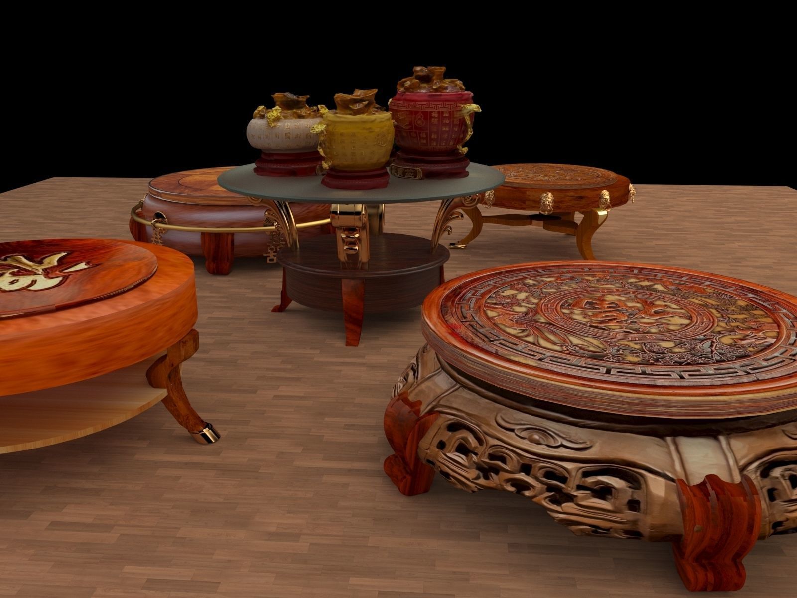 Chinese display stand with yuan bao treasure bowel  3D model_1