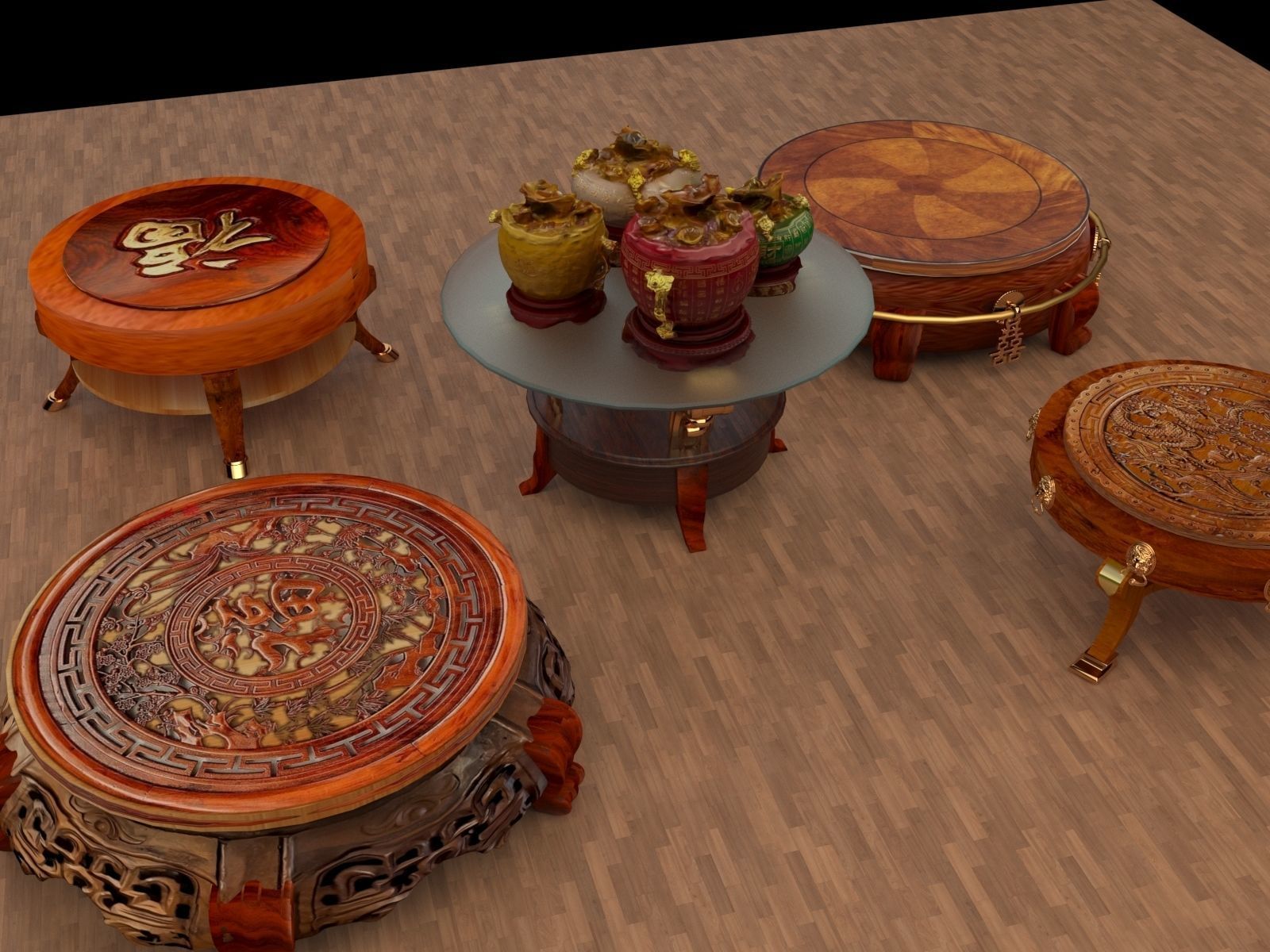 Chinese display stand with yuan bao treasure bowel  3D model_2