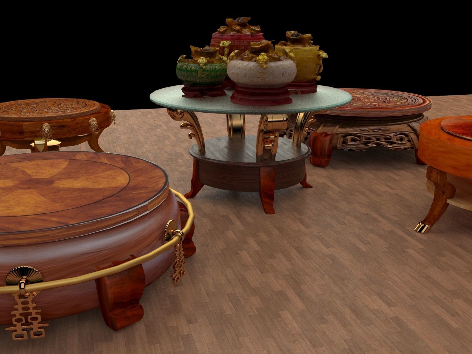 Chinese display stand with yuan bao treasure bowel  3D model_3