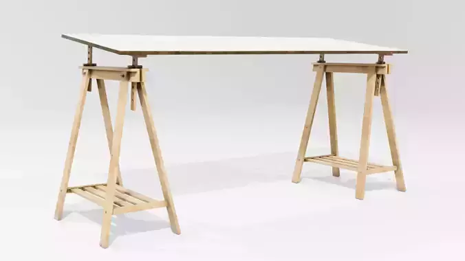 IKEA Desk with Grid Pattern and Wooden Easels
