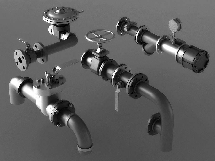 pipe pipes industrial low poly pipeline valve game 3D model_2