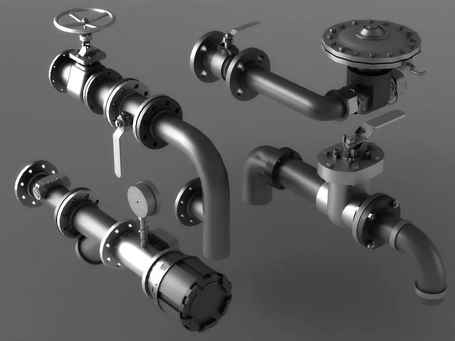 pipe pipes industrial low poly pipeline valve game 3D model_0