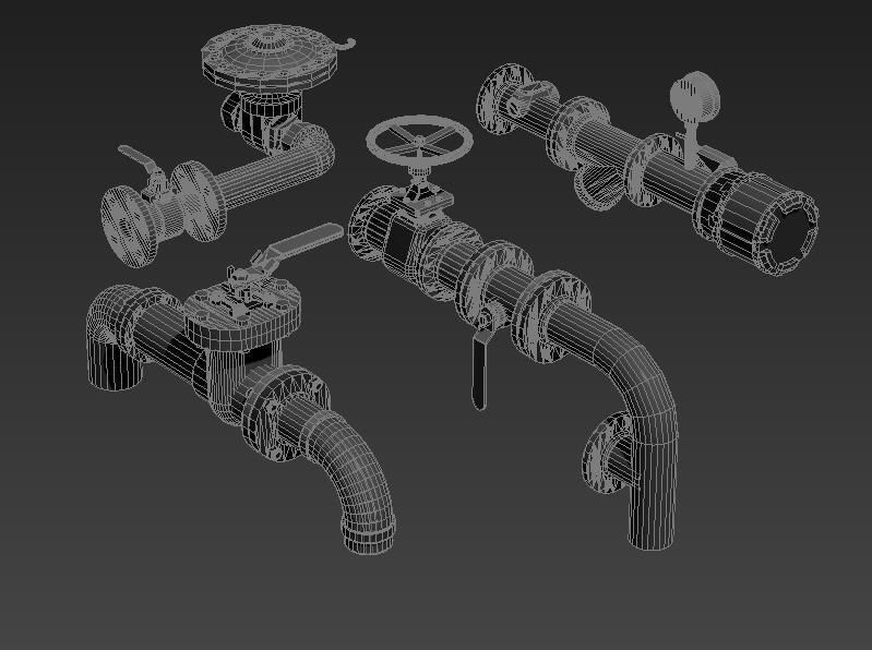 pipe pipes industrial low poly pipeline valve game 3D model_3