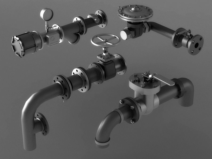 pipe pipes industrial low poly pipeline valve game 3D model_1