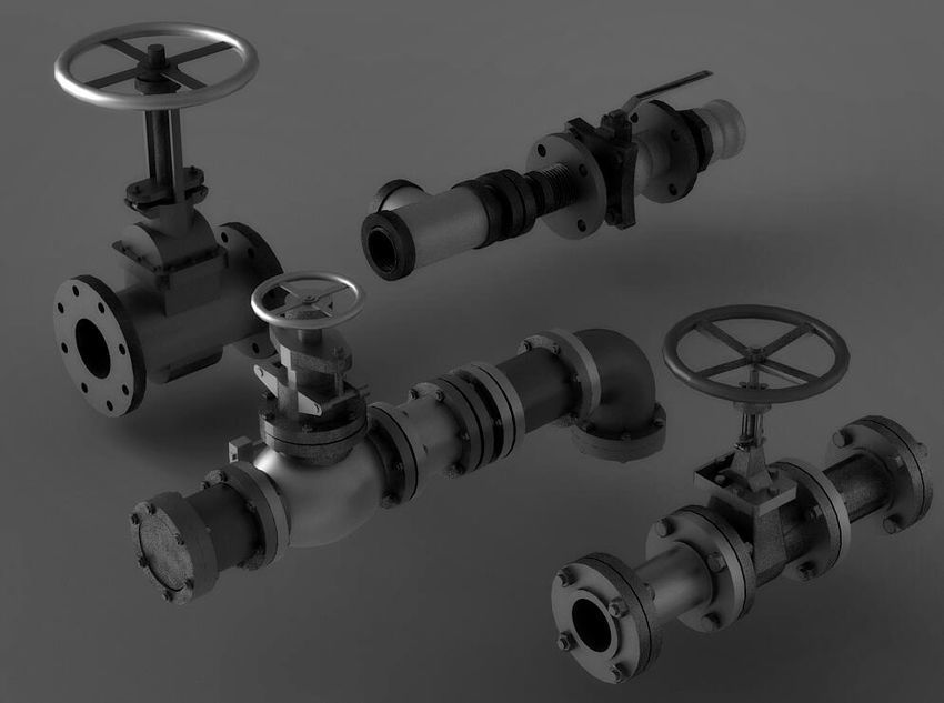pipe pipes industrial low poly pipeline valve game 3D model_1