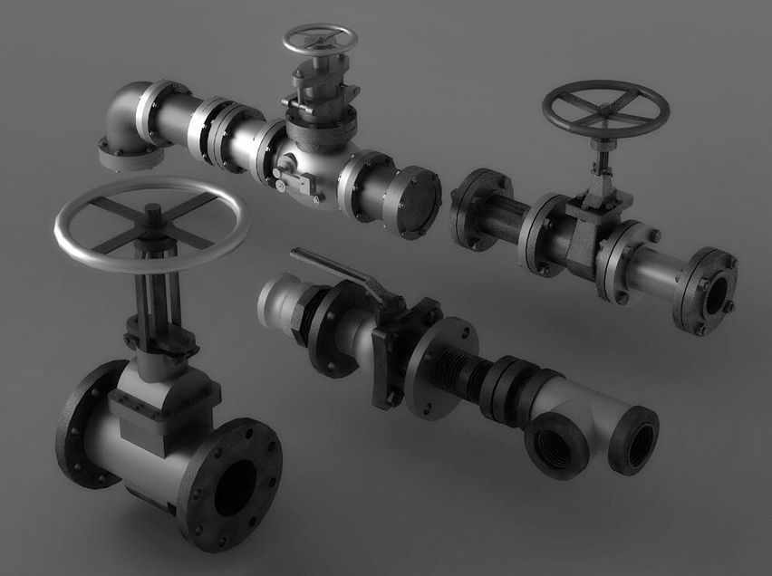 pipe pipes industrial low poly pipeline valve game 3D model_2
