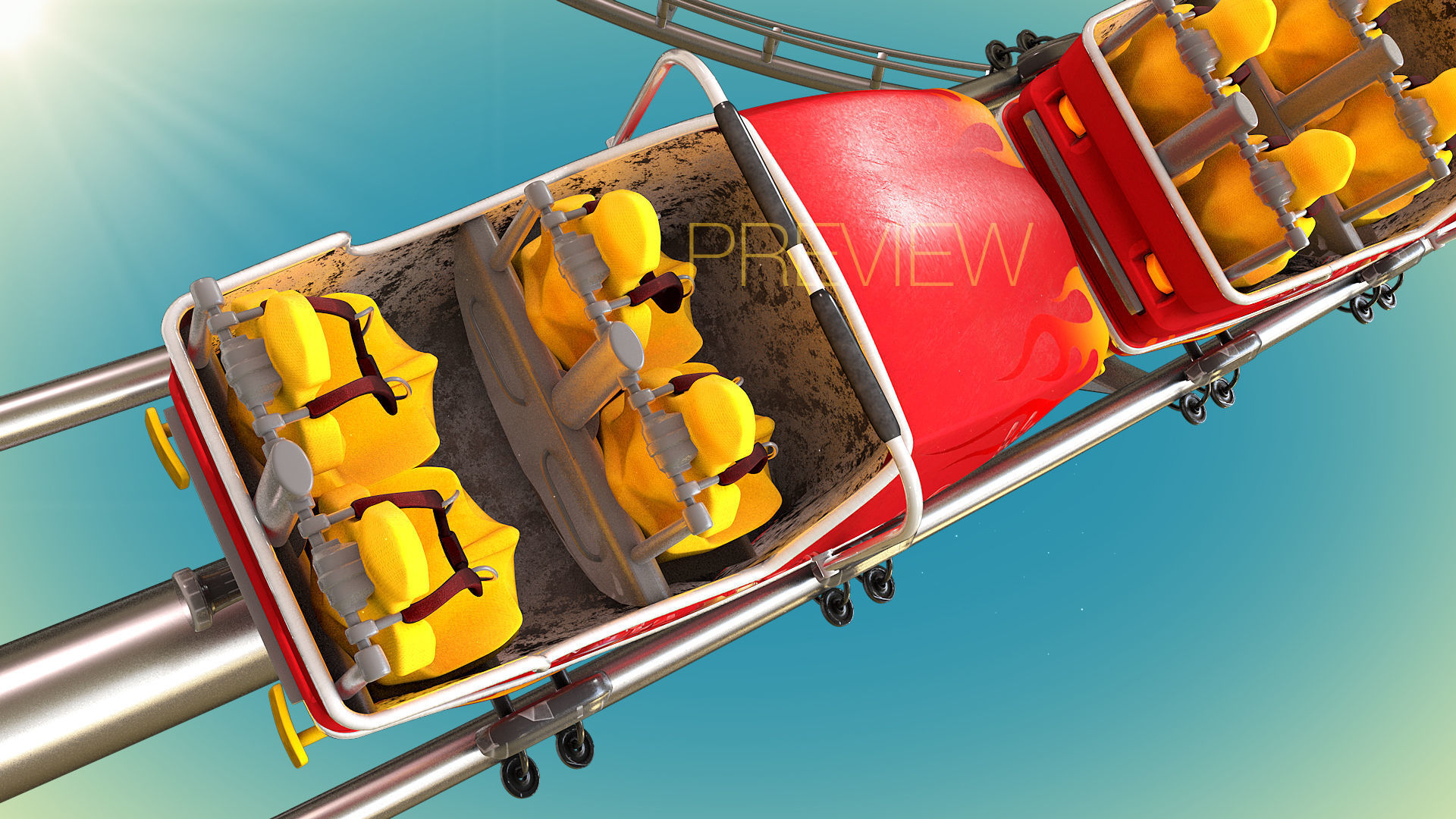 Roller Coaster Train Animated  3D model_9