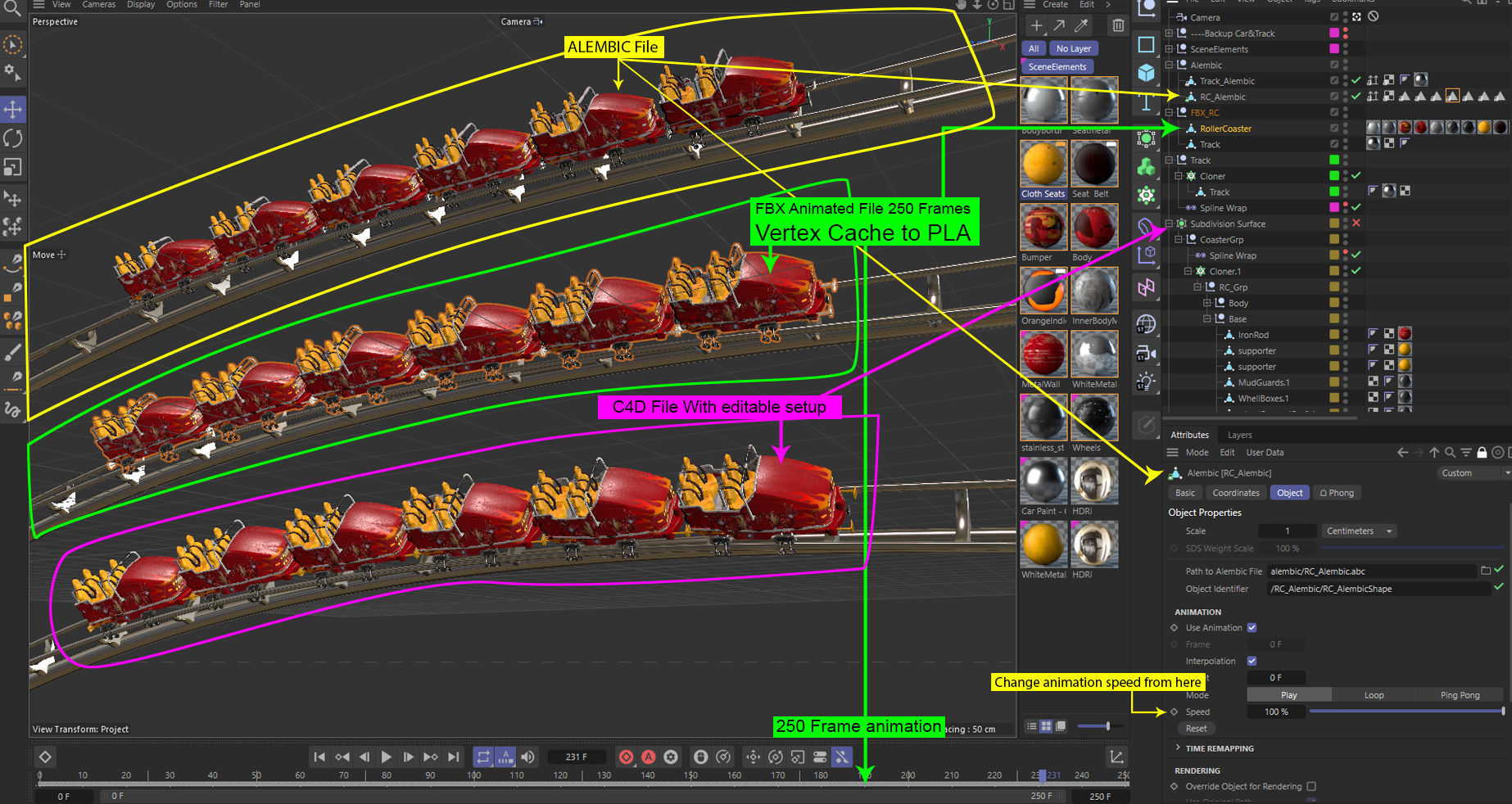 Roller Coaster Train Animated  3D model_5