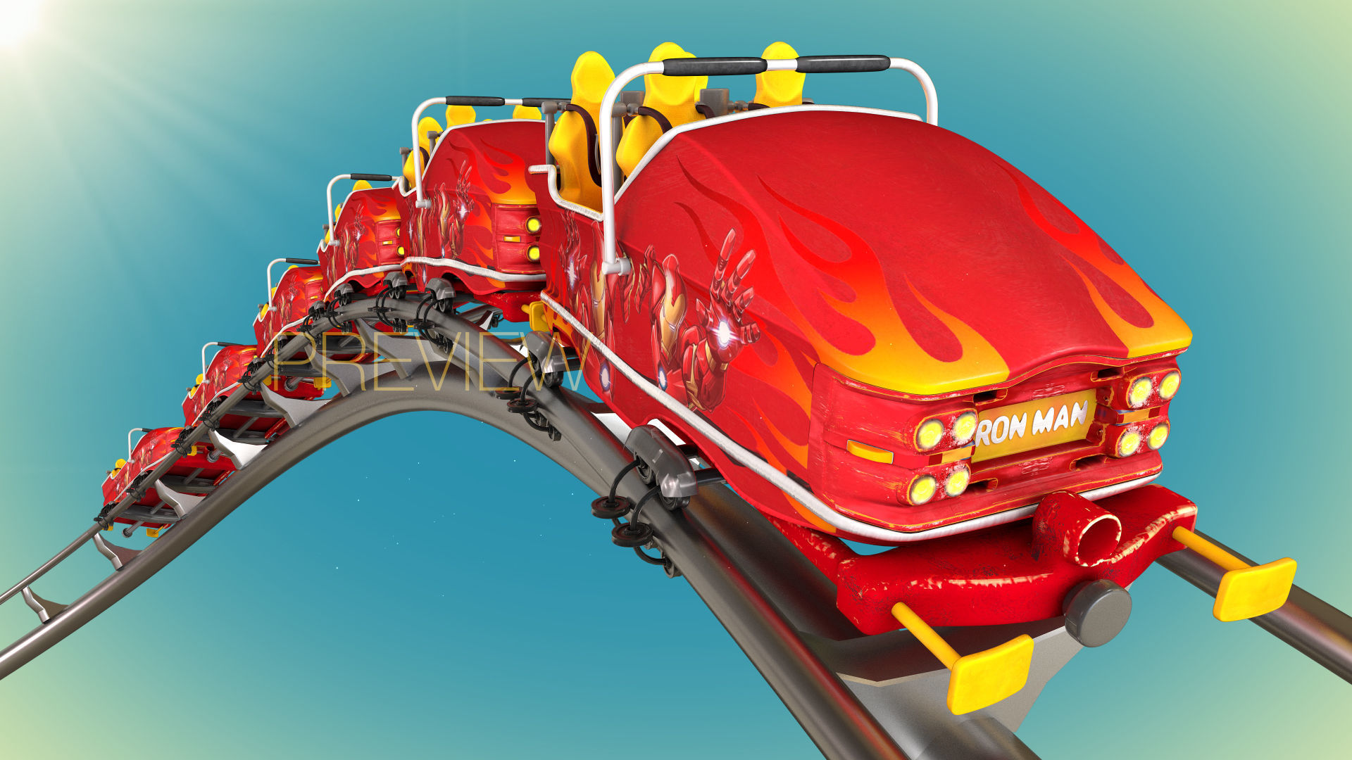 Roller Coaster Train Animated  3D model_4