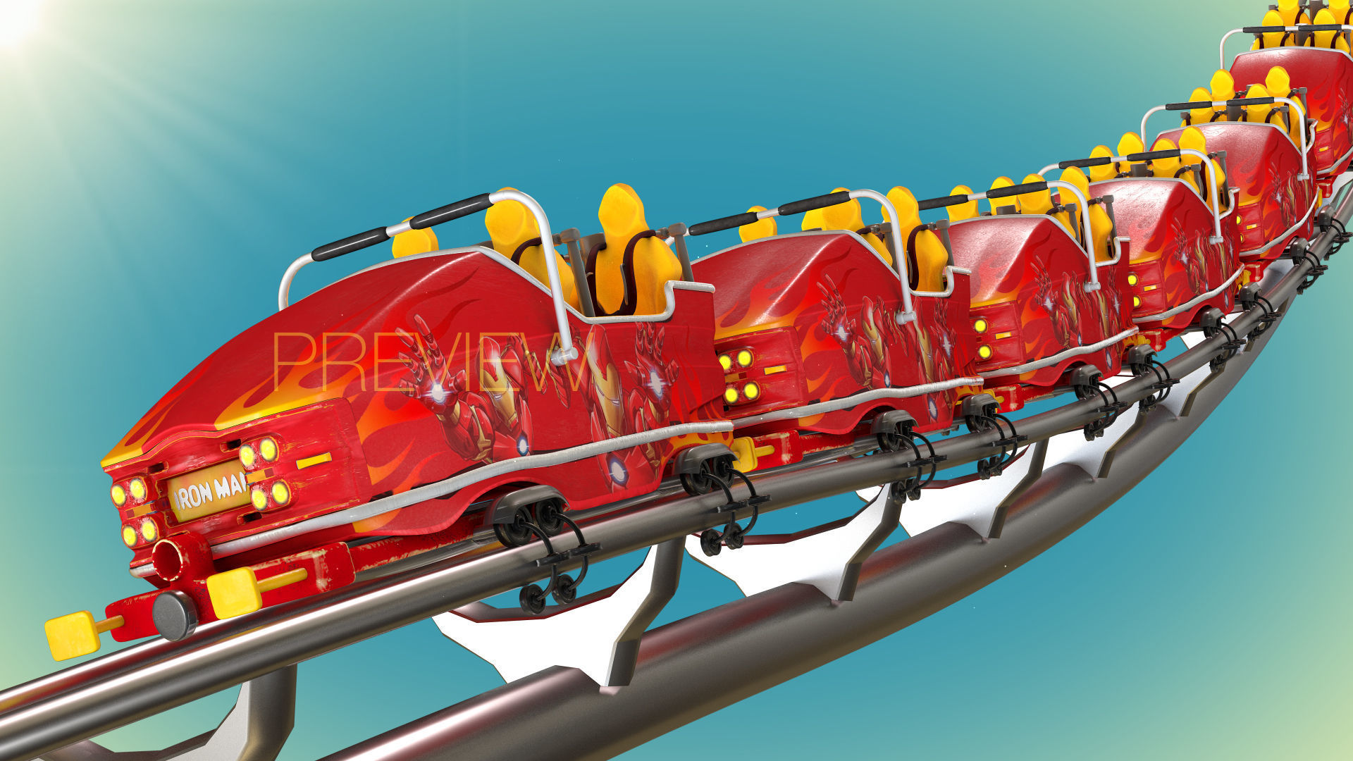 Roller Coaster Train Animated  3D model_6