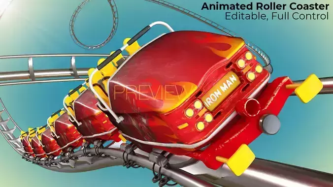Roller Coaster Train Animated  3D model