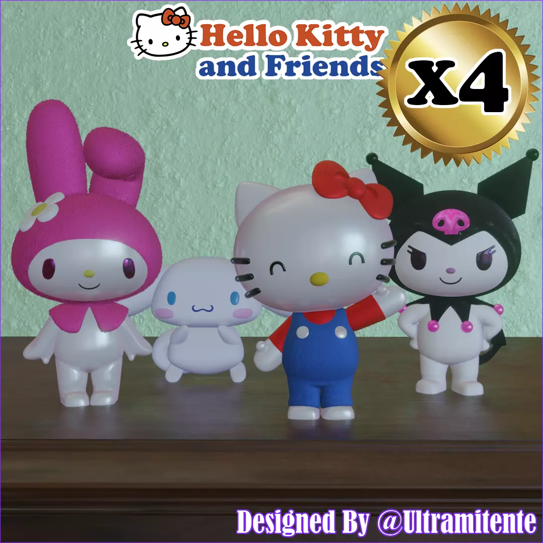SANRIO PACK I X4 Kitty - My Melody - Kuromi - Cinnamoroll 3D print model_0
