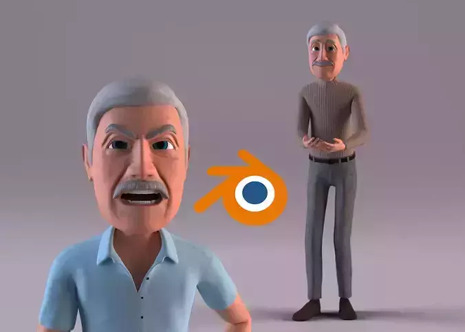 Cartoon Old Man Rigged - Blender Low-poly 3D model