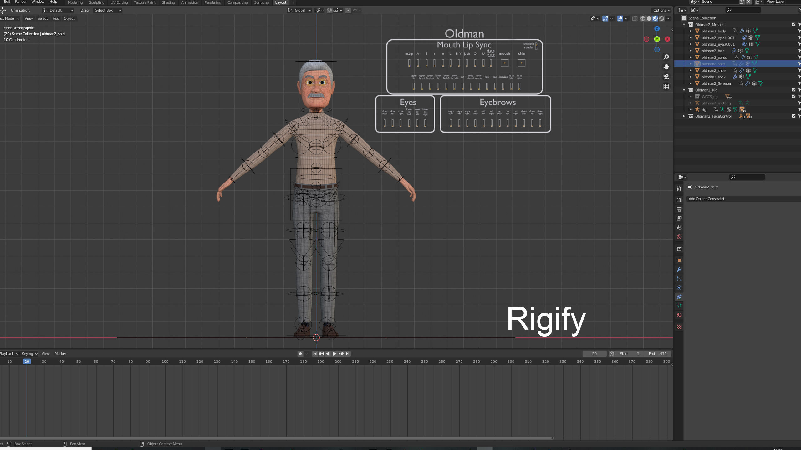 Cartoon Old Man Rigged - Blender Low-poly 3D model_5