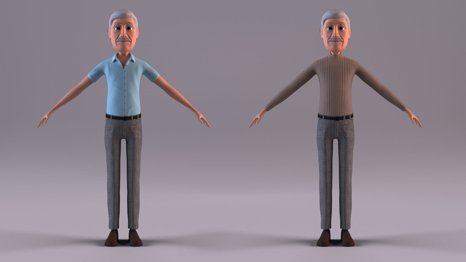 Cartoon Old Man Rigged - Blender Low-poly 3D model_11